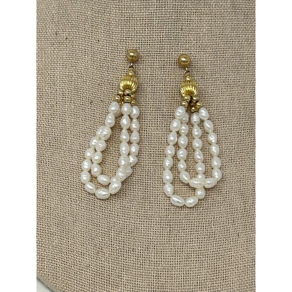 IPS 14K Gold Beads and Pearls Dangling Earrings - Picture 3 of 8